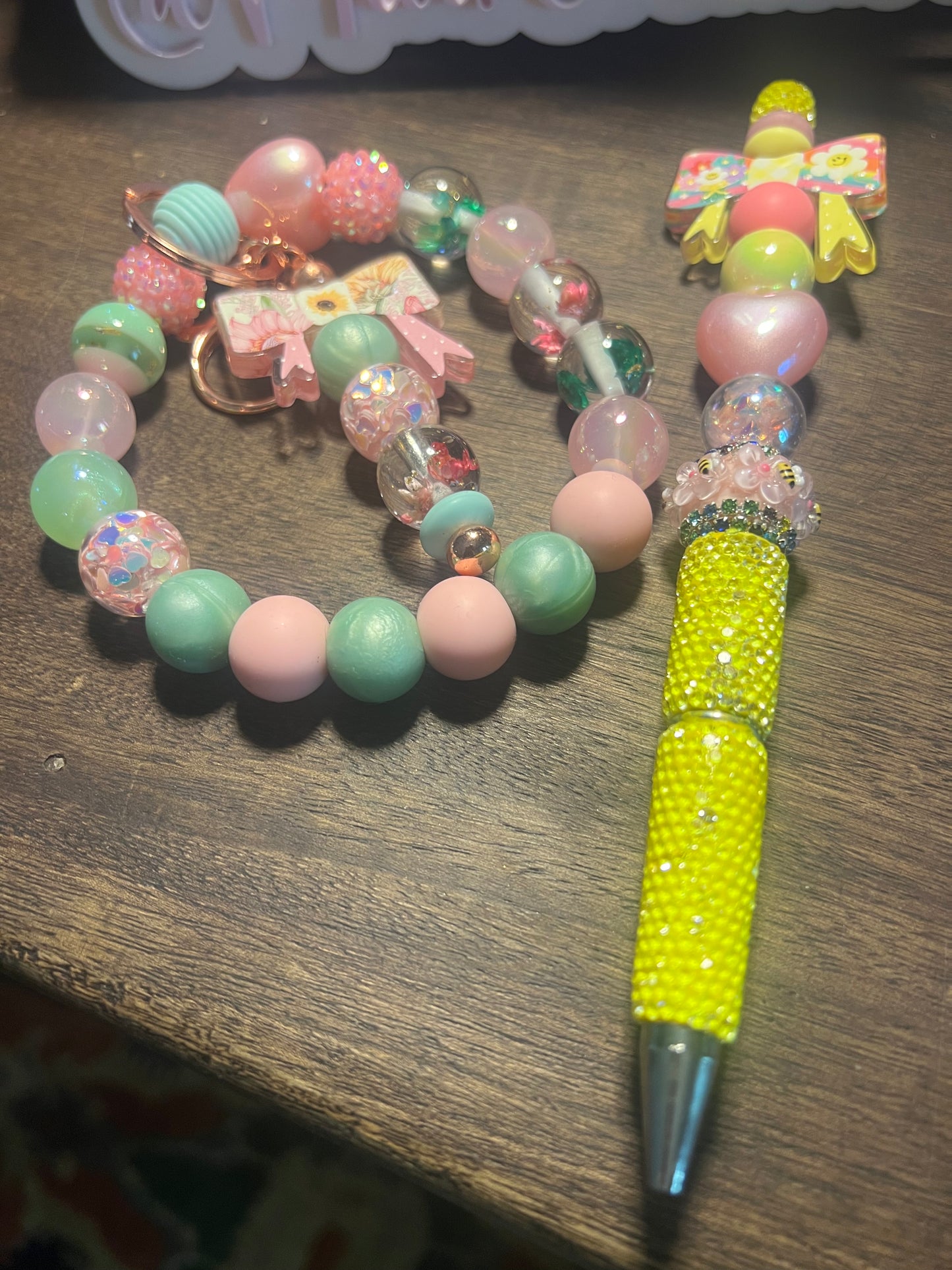 Phone or Key Wristlet Silicone/Acrylic Bead Mix SET-YELLOW