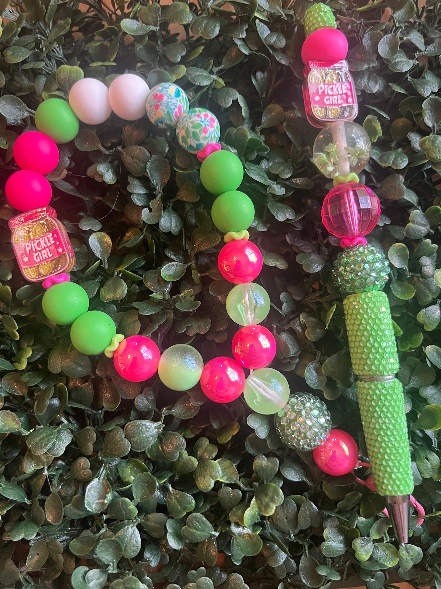 Phone or Key Wristlet Silicone/Acrylic Bead Mix SET-Pickle Girl