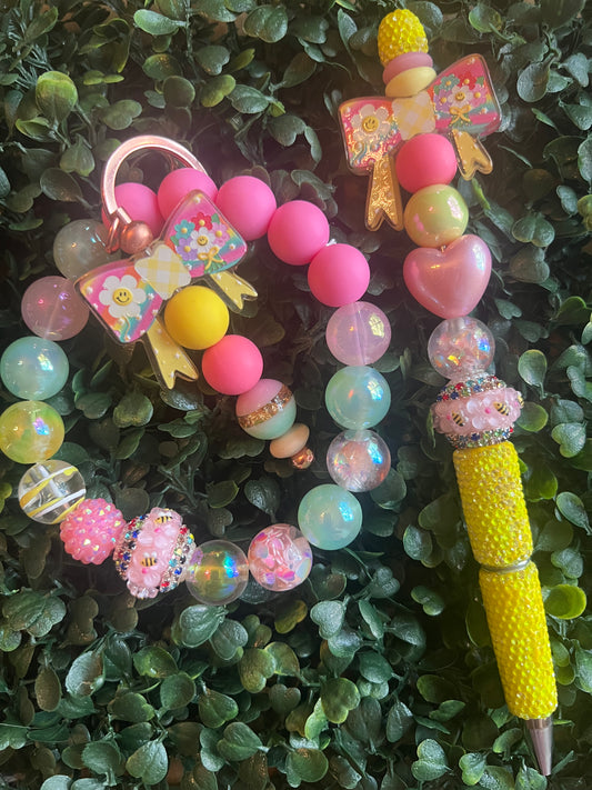 Phone or Key Wristlet Silicone/Acrylic Bead Mix SET-YELLOW
