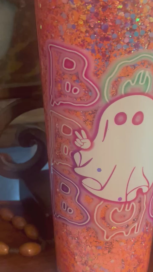 24oz Boo Glitter Glow Tumbler, Orange Mix